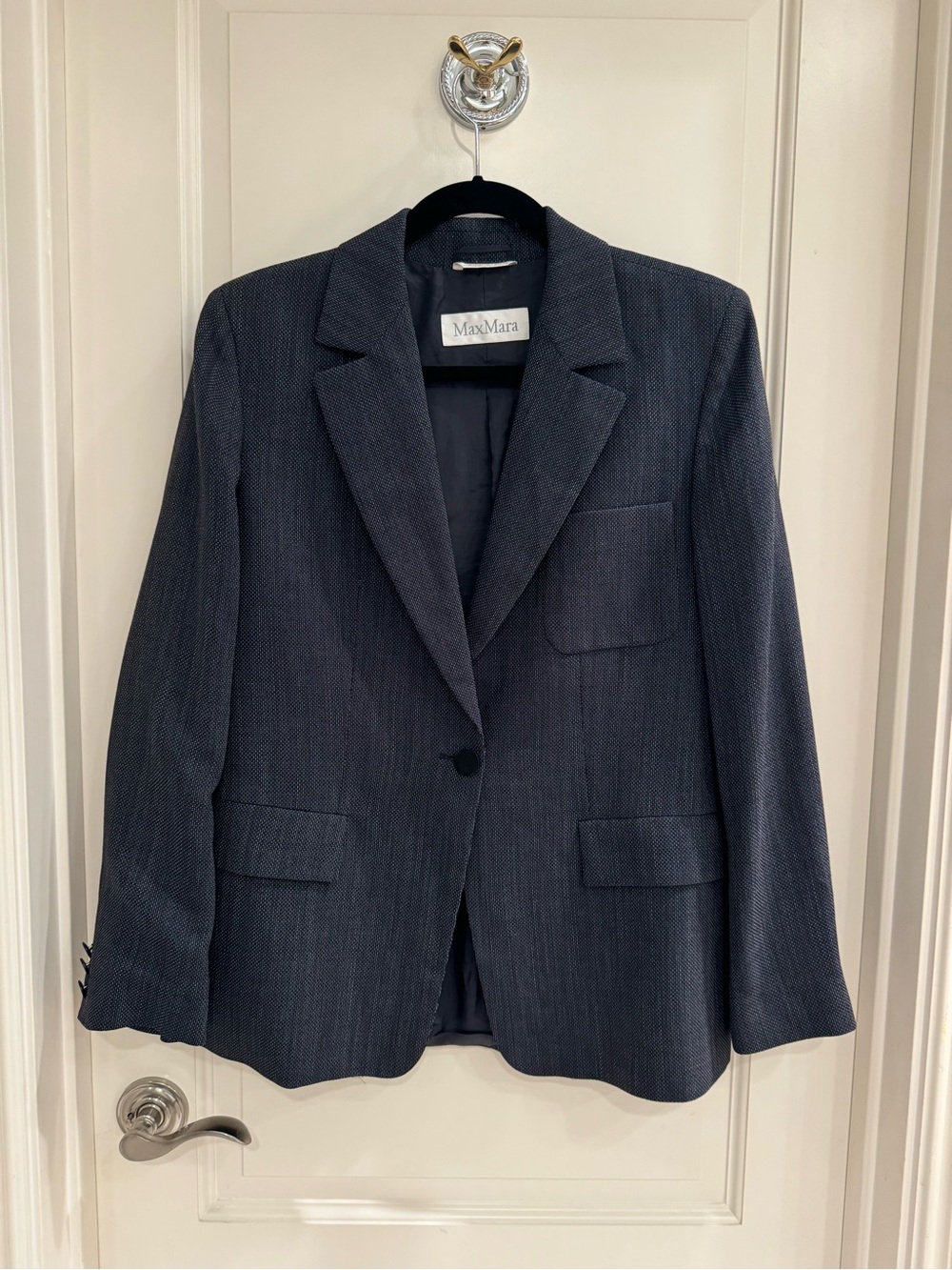 MaxMara Gray and White Textured Blazer Jacket